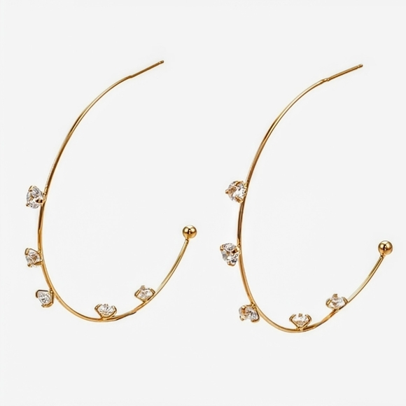 Anthropologie Jewelry - 18k gp cubic zirconia minimalist hoop earrings; aprox 1.9" round; brass; nwot